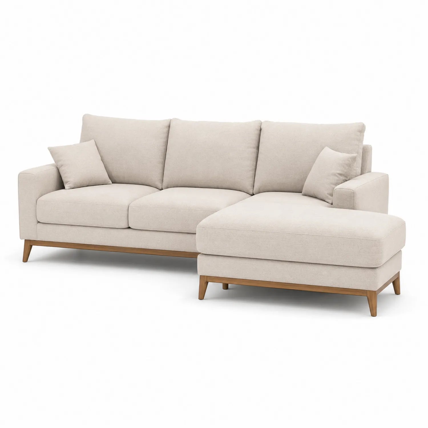 Sofa narożna z szezlongiem prawostronnym 260 cm x 160 cm x 85 cm tkanina poliestrowa beżowa drewniane nogi