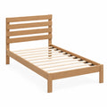 Łóżko drewniane 90 cm x 200 cm rama MDF drewno sosnowe prostokątne z wezgłowiem listwowym naturalny dąb
