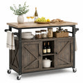 Mobilna wyspa kuchenna 120 cm x 50 cm x 90 cm blat drewniany MDF stal brązowy czarny naturalne drewno
