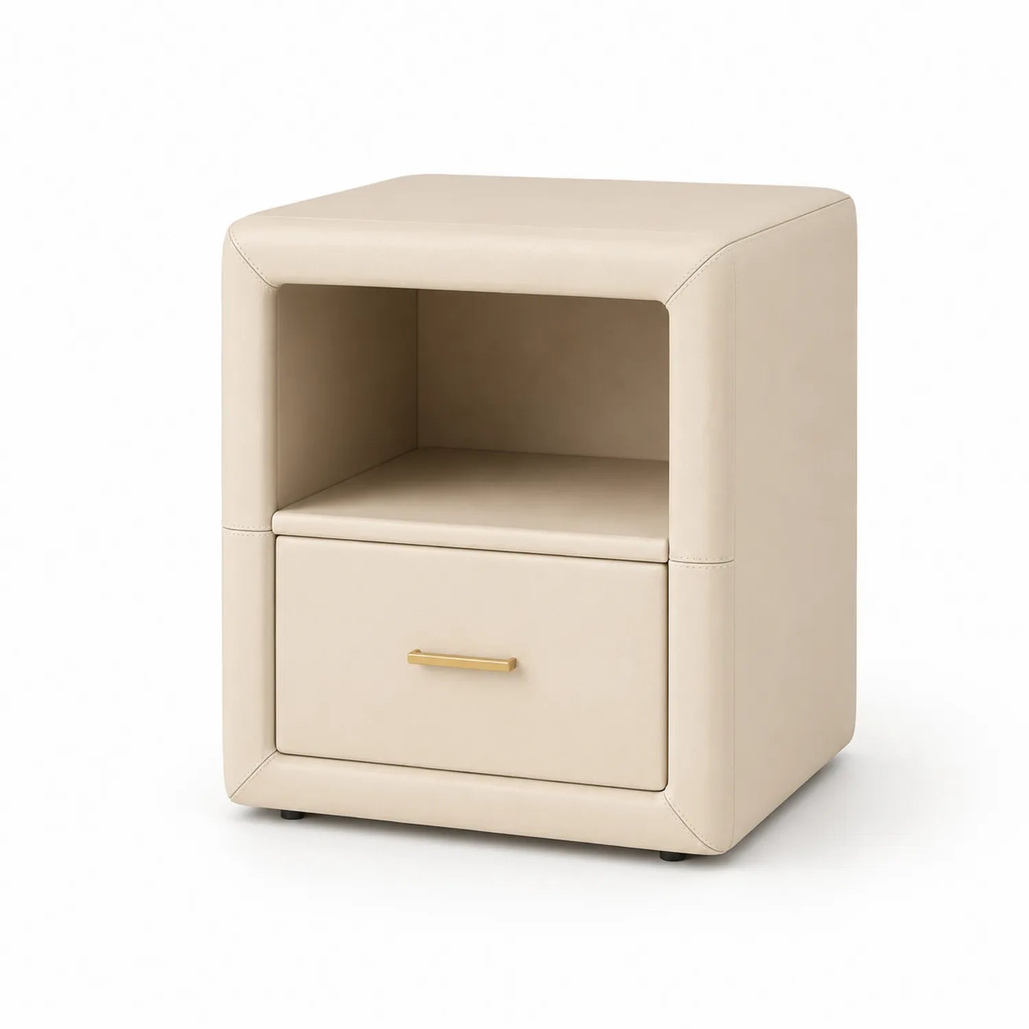 Szafka nocna 45x40x50 cm MDF skóra PU beżowa z szufladą i otwartą półką złoty uchwyt
