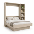 Łóżko dwuosobowe 160 cm x 200 cm z nadstawką i regałem bocznym płyta laminowana MDF prostokątne jasny dąb 218 cm x 230 cm x 220 cm