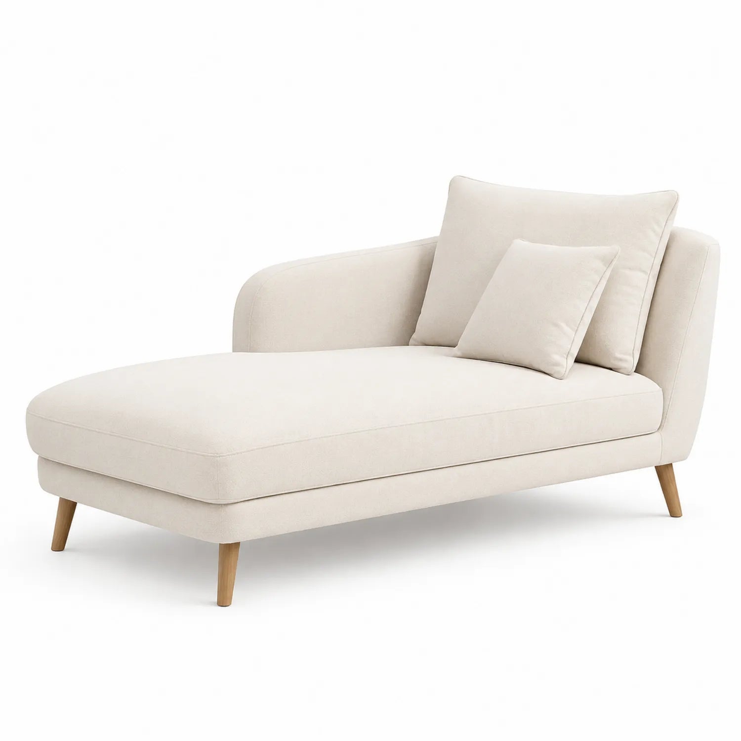 Szezlong tapicerowany 170 cm x 80 cm x 80 cm tkanina bouclé kremowy drewniane nogi nowoczesny