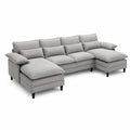 Sofa narożna modułowa z szezlongiem 300 cm x 160 cm x 85 cm tkanina tapicerowana szara