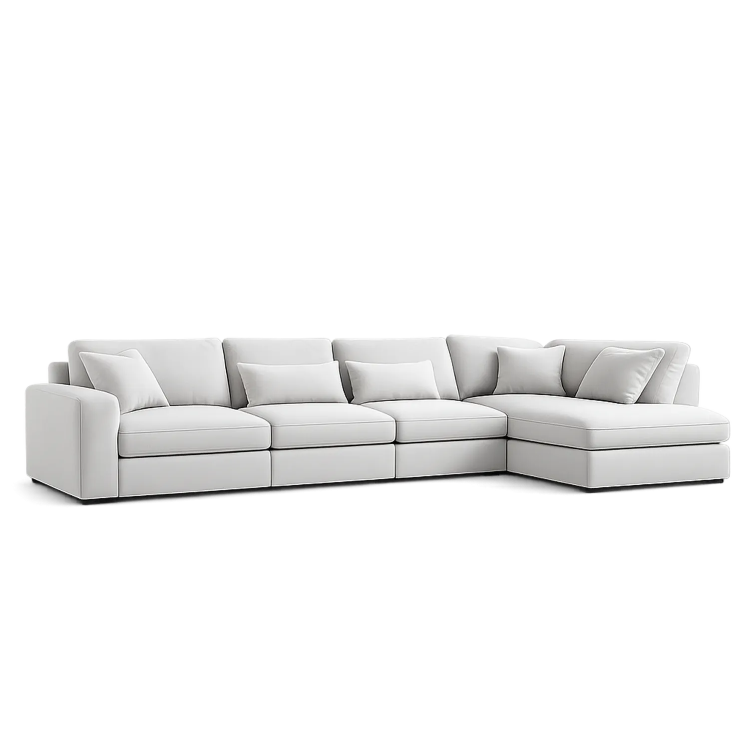 Sofa narożna modułowa L 300 cm x 170 cm x 85 cm tkanina poliestrowa jasnoszary biały z szezlongiem prawostronnym