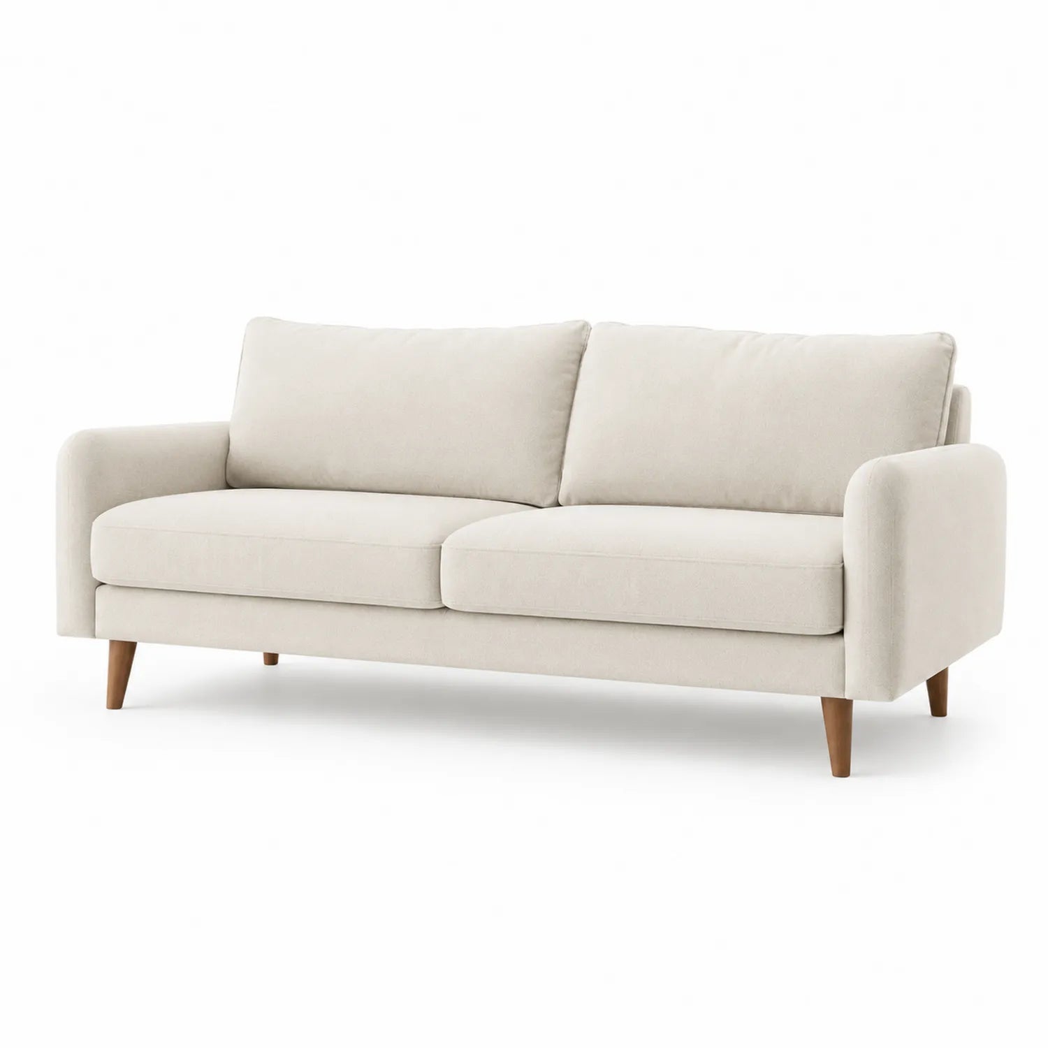 Sofa 2-osobowa 160 cm x 85 cm x 85 cm tapicerka tkanina poliestrowa beżowa drewniane nogi sklejka i drewno lite
