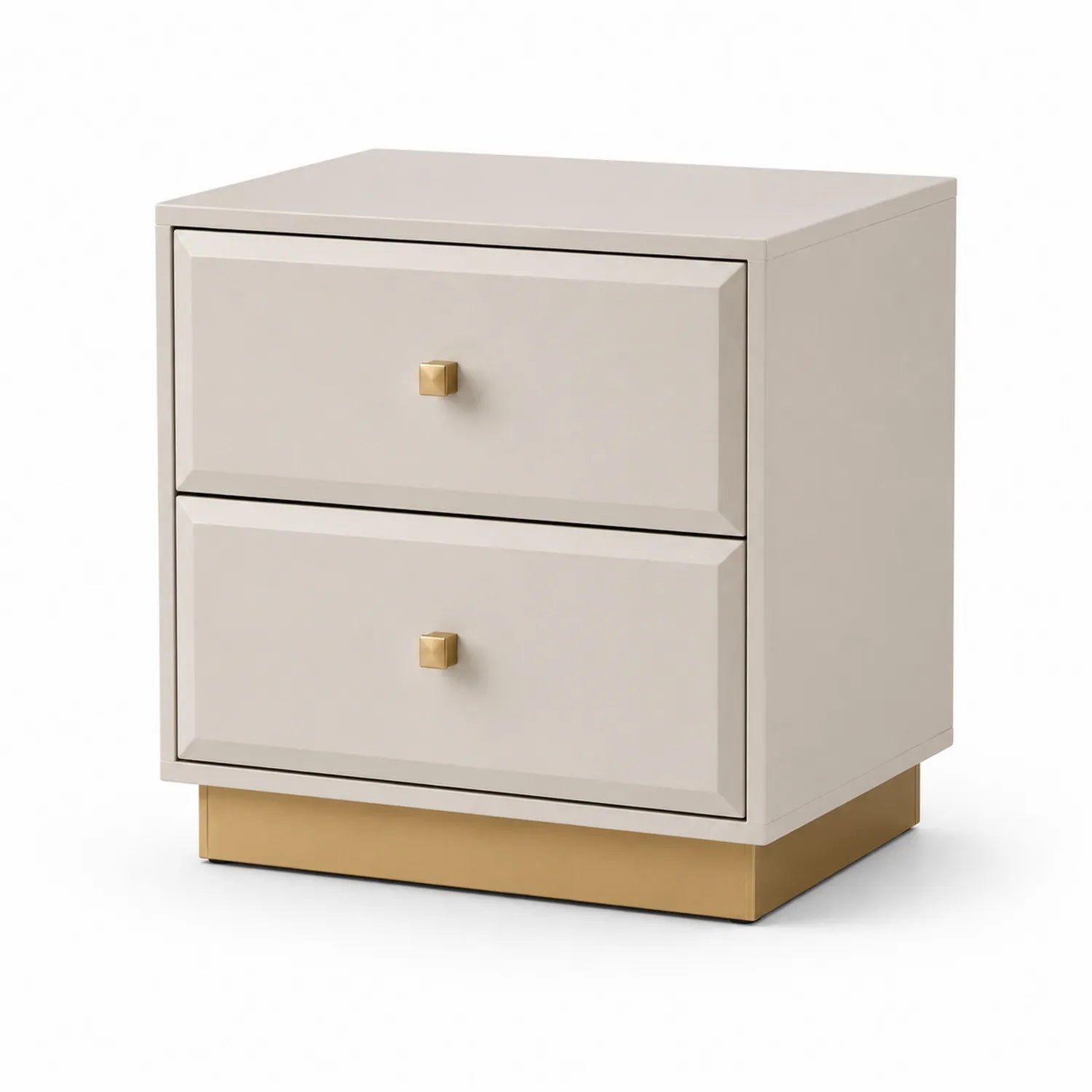 Szafka nocna 50x40x55 cm MDF beżowa z 2 szufladami i złotą podstawą prostokątna