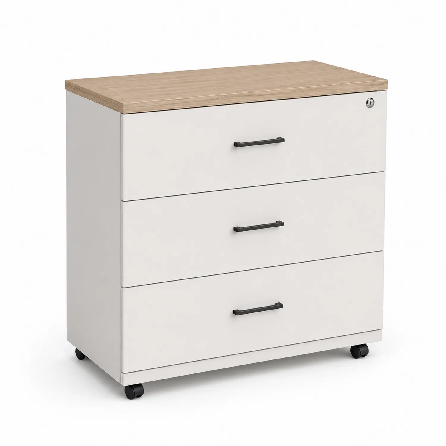Mobilna szafka kartotekowa 3 szuflady 80 cm x 40 cm x 72 cm płyta laminowana biały dąb naturalny czarny