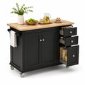 Wyspa kuchenna na kółkach 120 cm x 50 cm x 90 cm MDF stal czarny naturalne drewno 3 szuflady 2 drzwi srebrne uchwyty