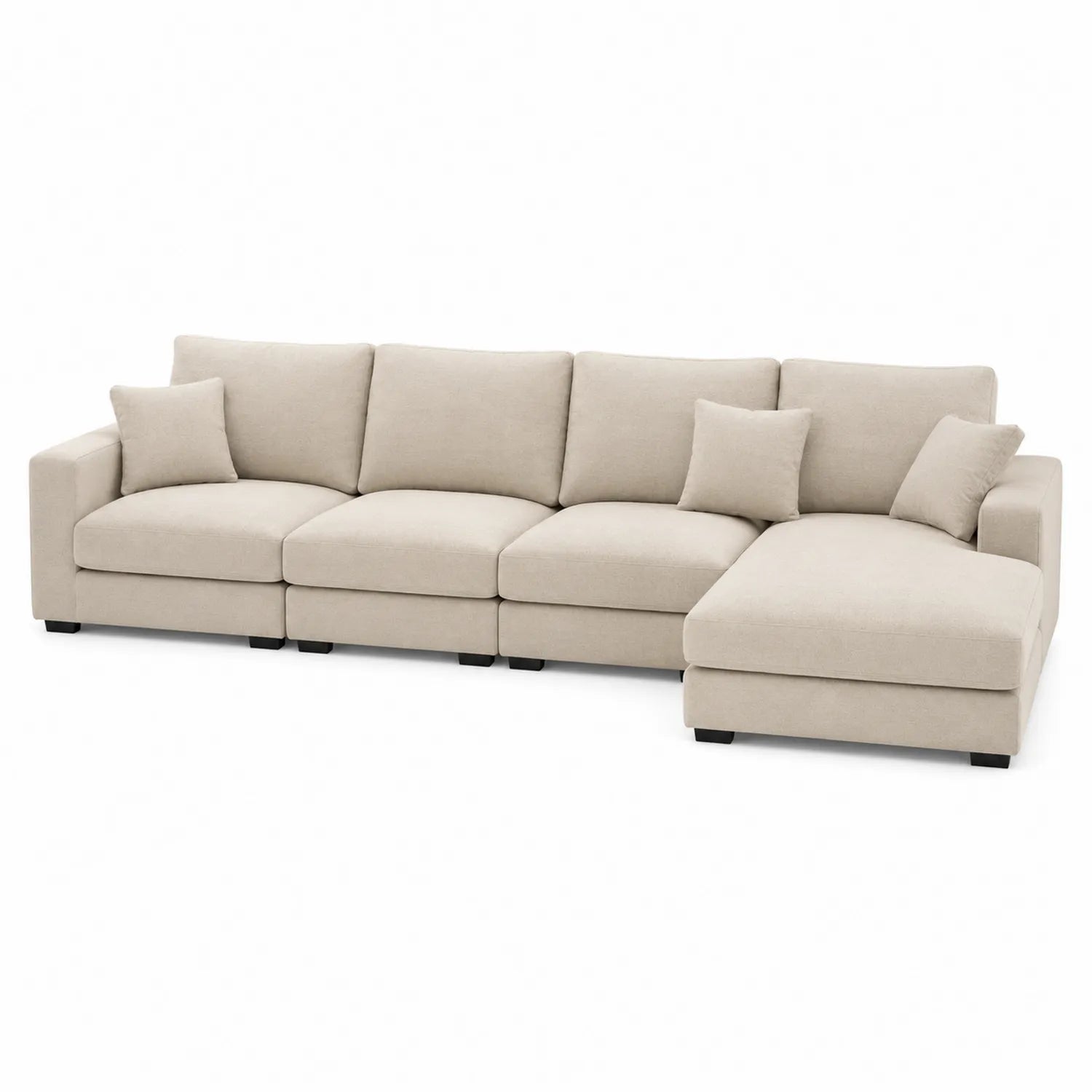 Sofa narożna modułowa L z szezlongiem prawostronnym 290 cm x 170 cm x 85 cm tkanina poliestrowa beżowa