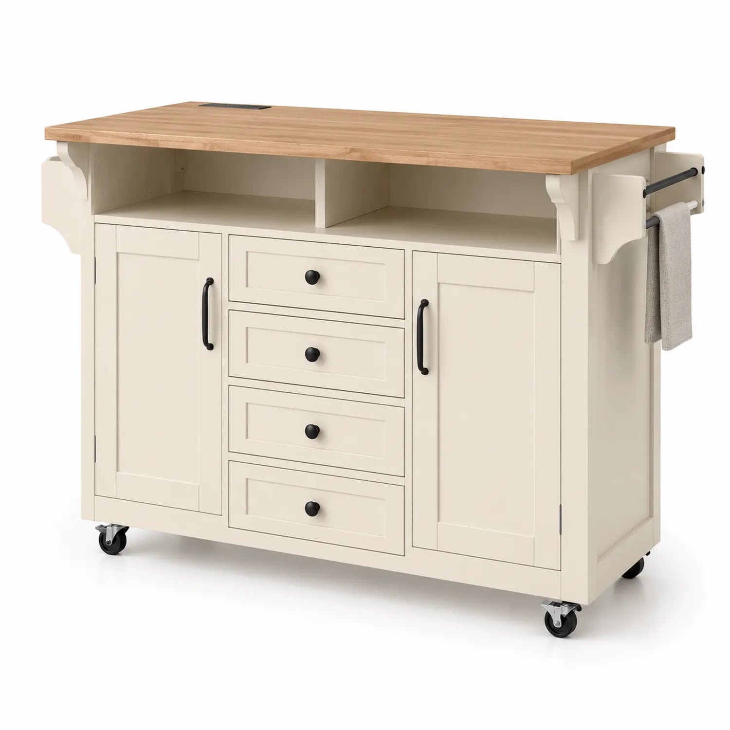 Wyspa kuchenna na kółkach prostokątna 120 x 50 x 90 cm MDF blat drewniany kremowa z blatem w dekorze drewna