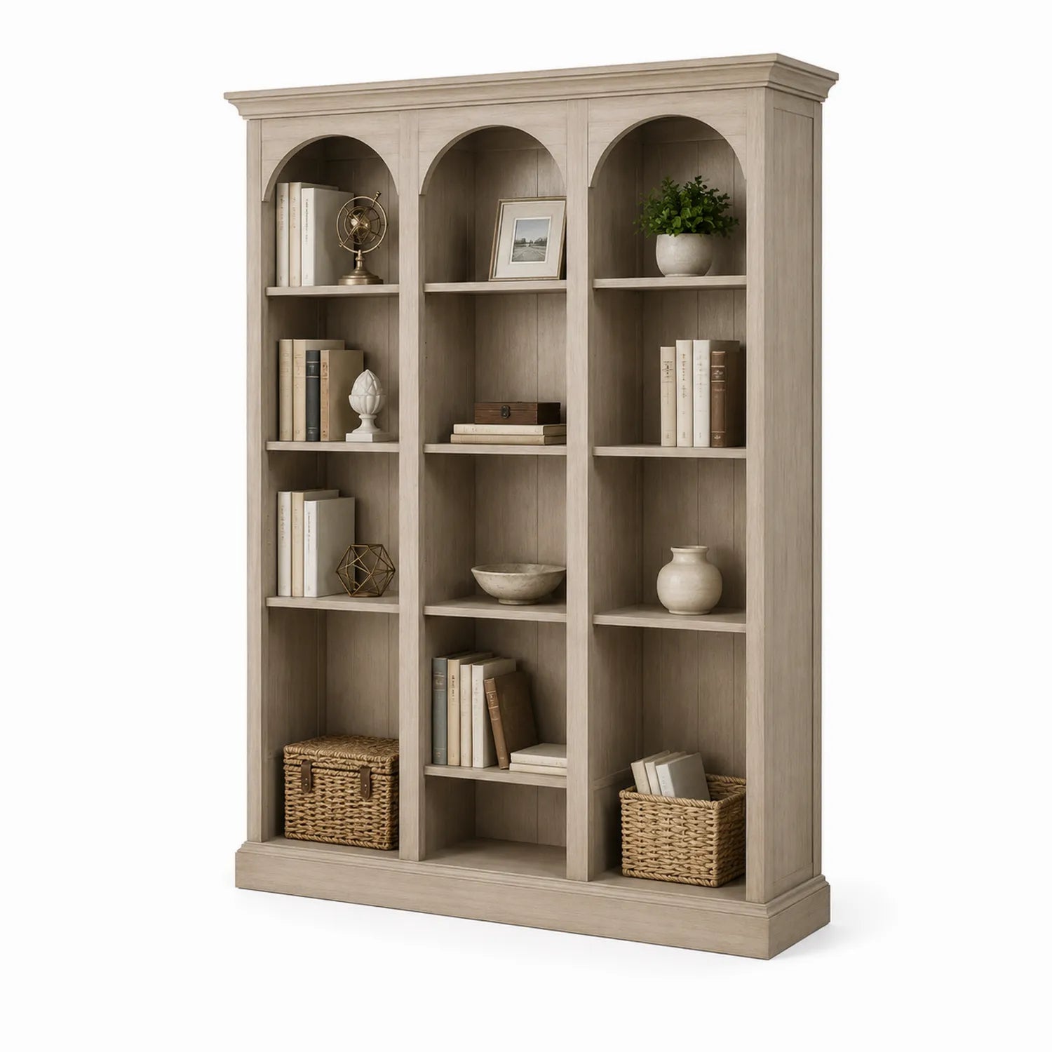Regał biblioteczny otwarty 3 kolumny 12 półek MDF fornir dębowy prostokątny jasny dąb 210 cm x 140 cm x 38 cm