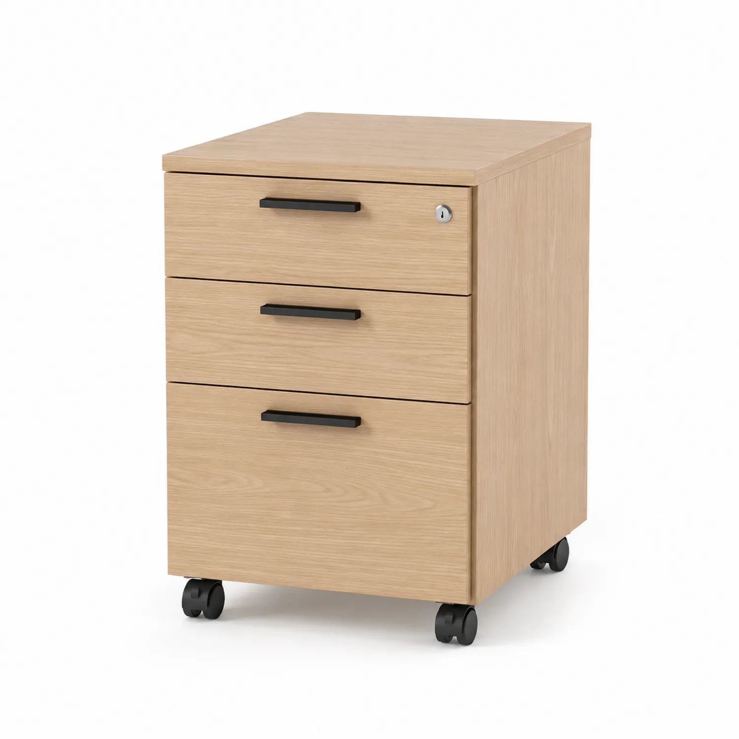Kontenerek biurowy na kółkach 3 szuflady płyta wiórowa laminowana MDF dąb jasny czarny 40 cm x 50 cm x 60 cm
