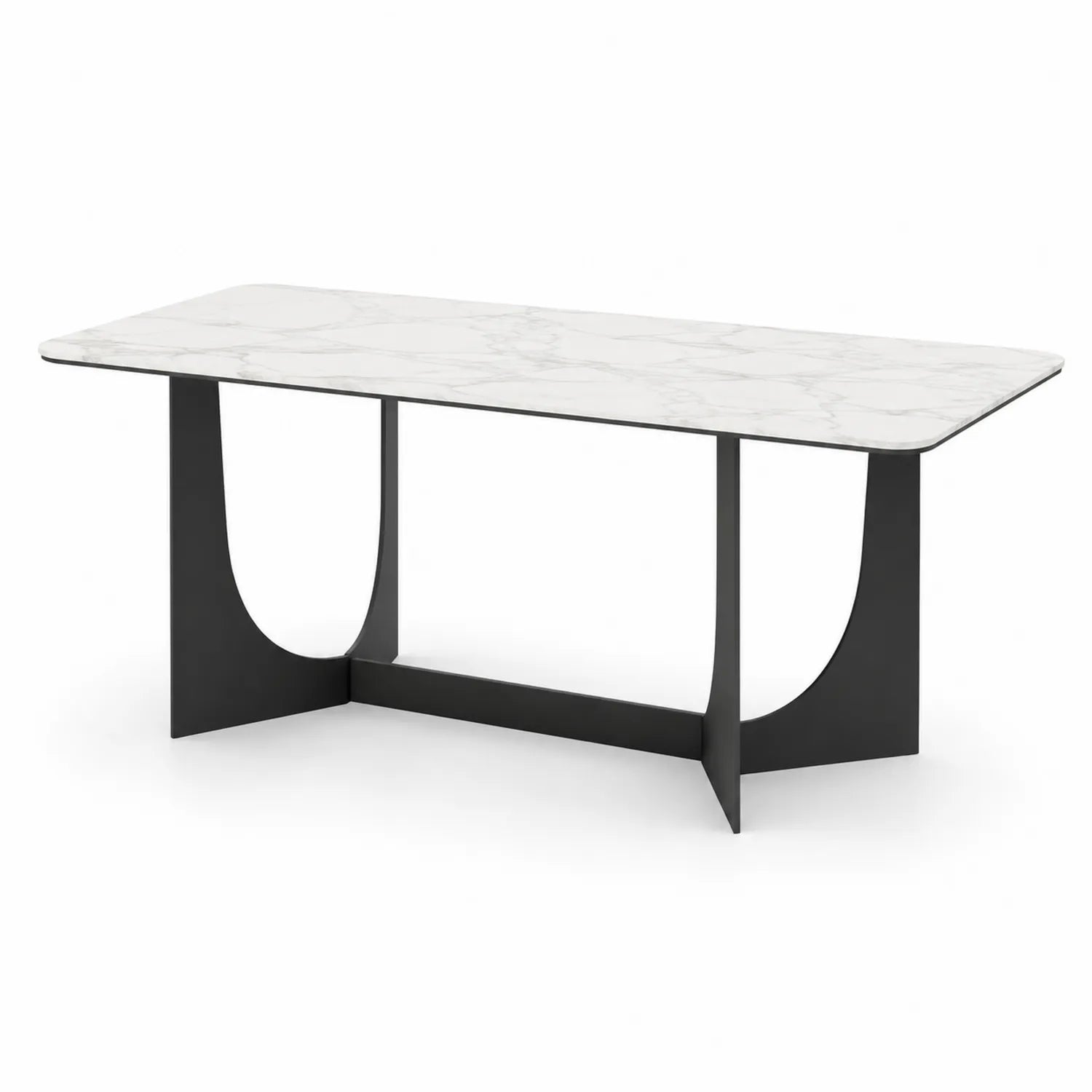 Stół jadalniany 180 cm x 90 cm x 75 cm MDF efekt marmuru prostokątny zaokrąglone krawędzie biały marmur czarny
