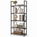 Regał stojący 5 poziomów stal malowana MDF fornir drewniany czarny orzechowy 160 cm x 80 cm x 30 cm