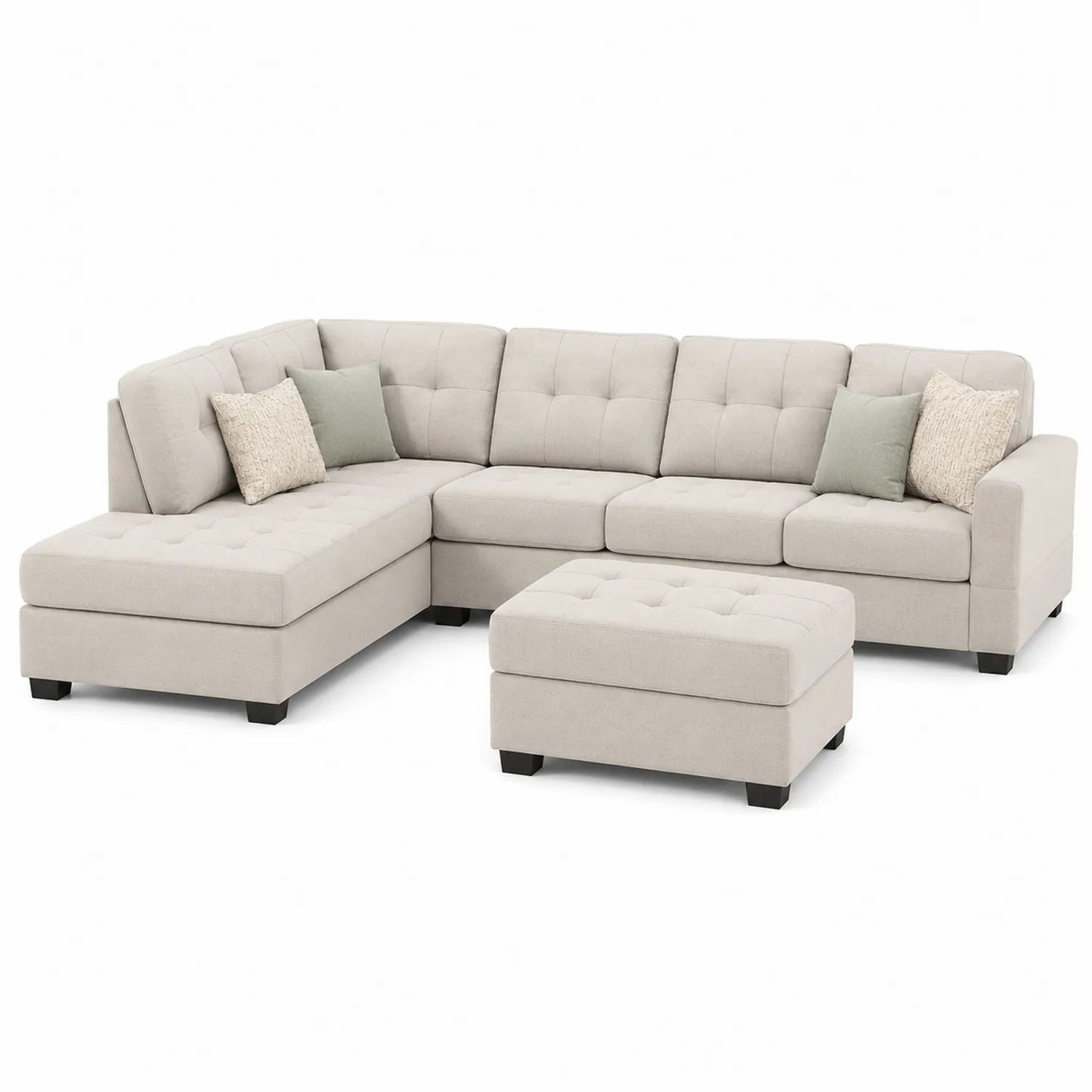 Sofa narożna L 280 x 170 x 85 cm tapicerowana tkanina poliestrowa beżowa szezlong lewostronny nowoczesna modułowa