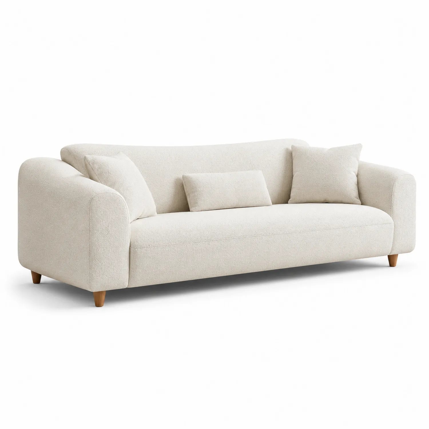 Sofa 3-osobowa 210 cm x 90 cm x 85 cm tapicerka tkanina poliestrowa kremowa drewniane nogi