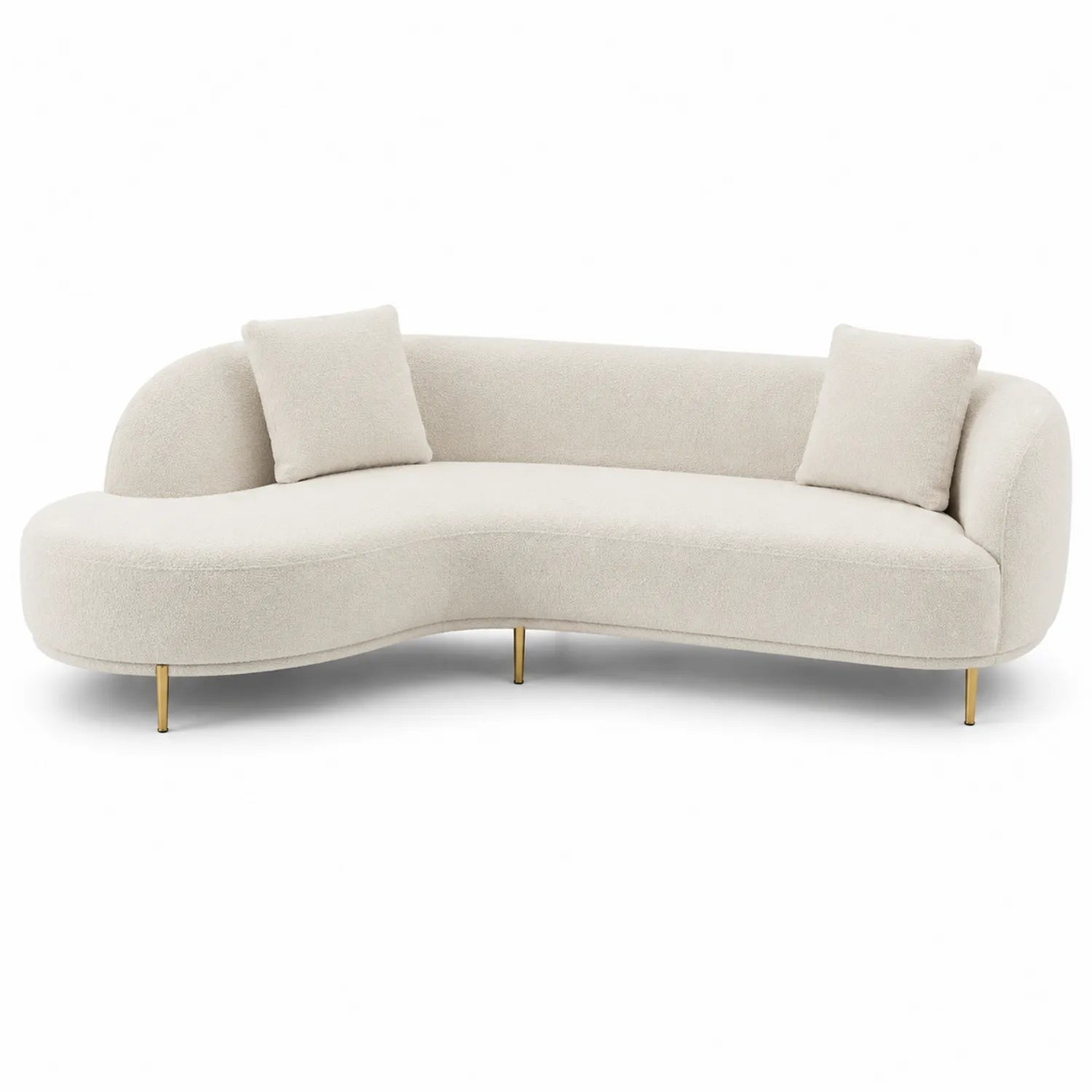 Sofa 2-osobowa zaokrąglona 200 cm x 90 cm x 78 cm tkanina boucle kremowa złote metalowe nogi