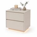 Szafka nocna 50x40x50 cm MDF beżowa z 2 szufladami i podświetlaną złotą podstawą