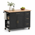 Wyspa kuchenna mobilna 120 cm x 50 cm x 90 cm MDF blat drewniany prostokątna czarna naturalne drewno złote uchwyty na kółkach