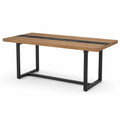 Stół jadalniany prostokątny 180 cm x 90 cm x 76 cm MDF fornir dębowy wstawka spiek kwarcowy czarny stal naturalny dąb