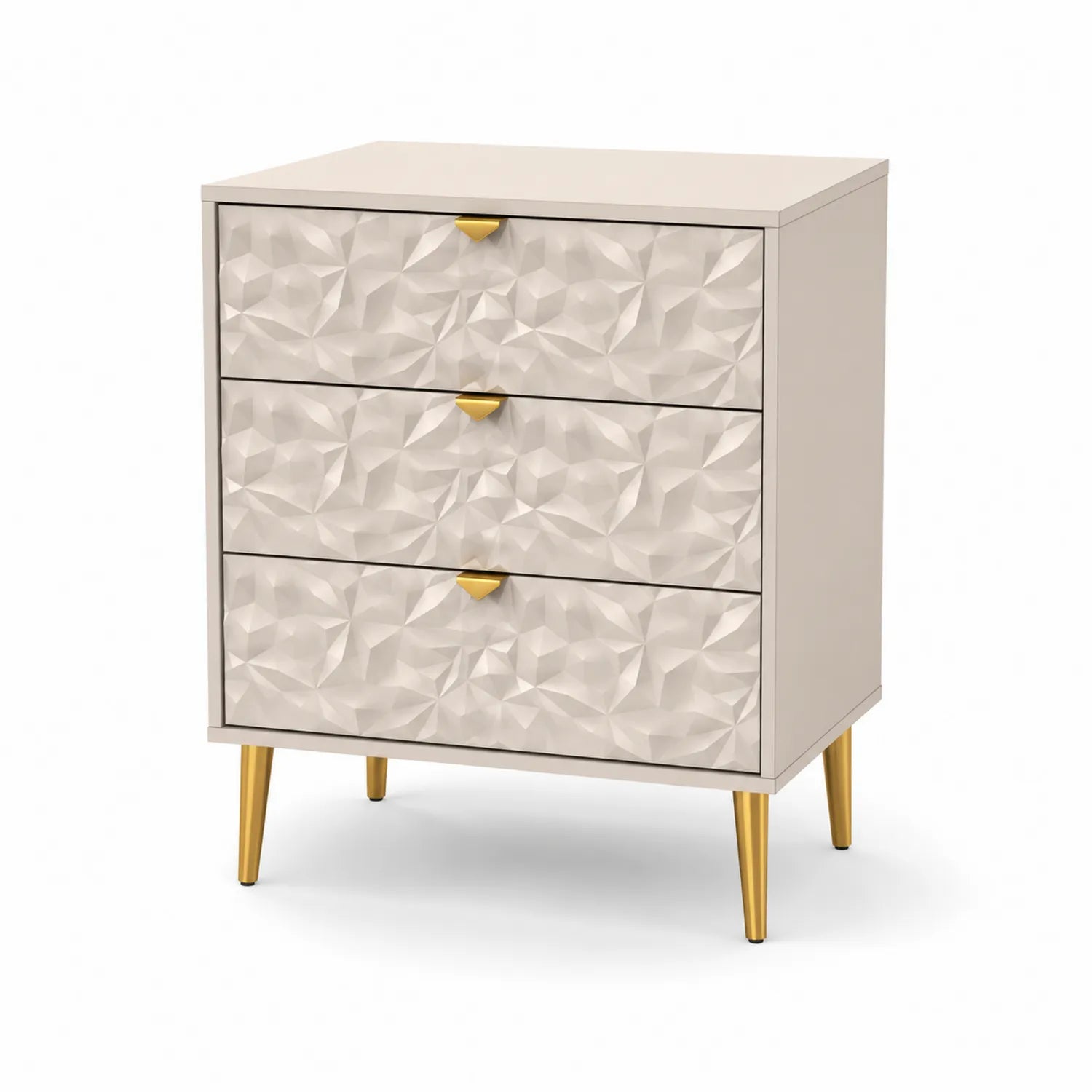 Szafka nocna 50 cm x 40 cm x 70 cm 3 szuflady MDF kremowa złote nogi prostokątna