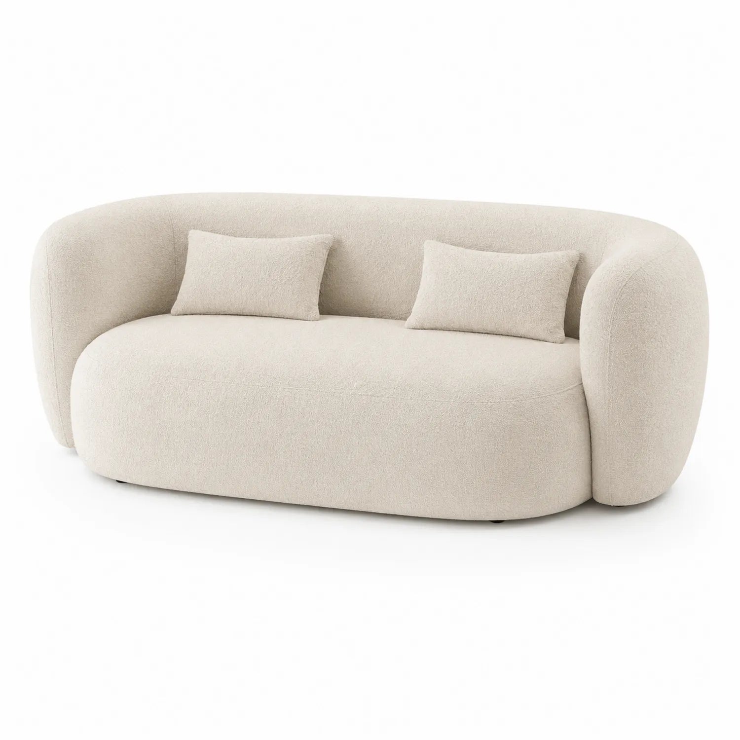 Sofa 3-osobowa zaokrąglona 220 cm x 95 cm x 78 cm tkanina bouclé poliester kremowa