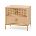 Szafka nocna 50 x 40 x 55 cm MDF fornir dębowy i rattan 2 szuflady prostokątna jasny dąb złote elementy