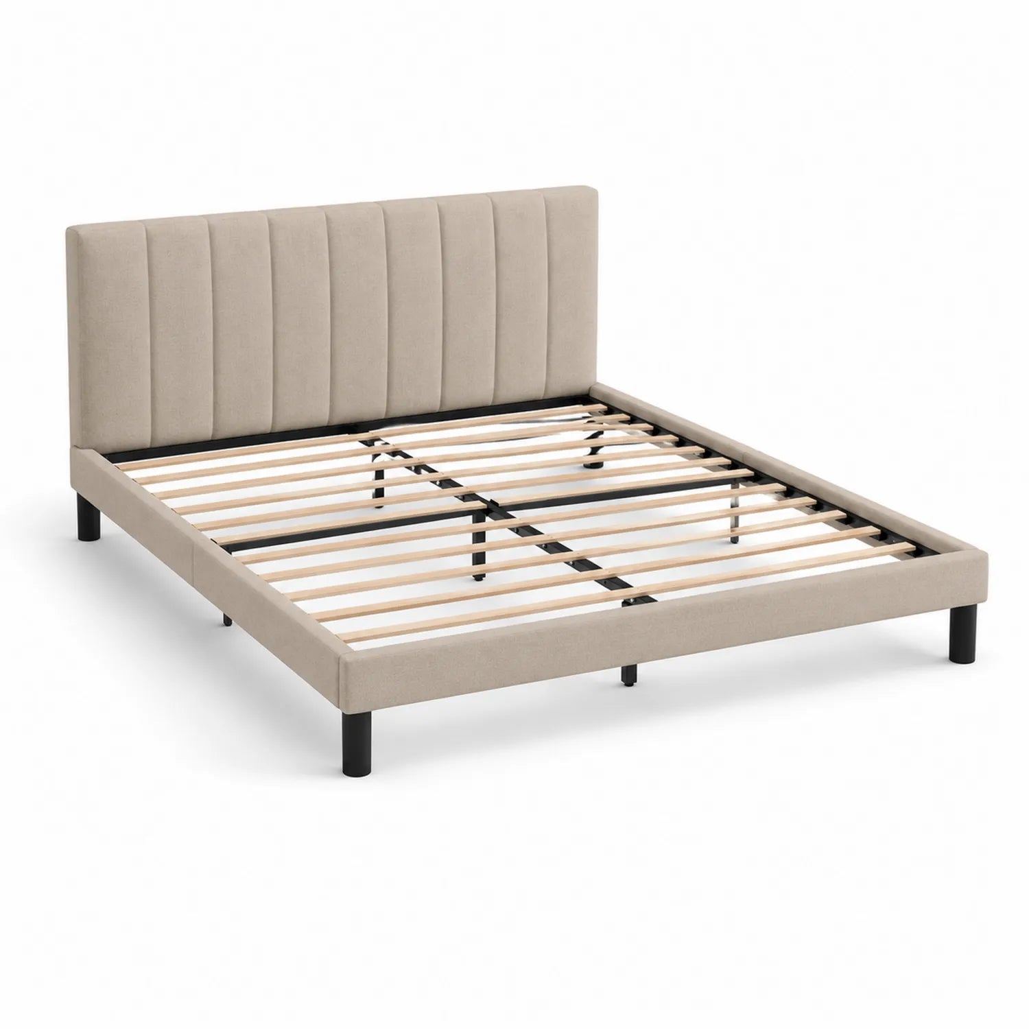 Łóżko tapicerowane 160 cm x 200 cm MDF stal poliester prostokątne beżowe czarne 211 cm x 168 cm x 102 cm