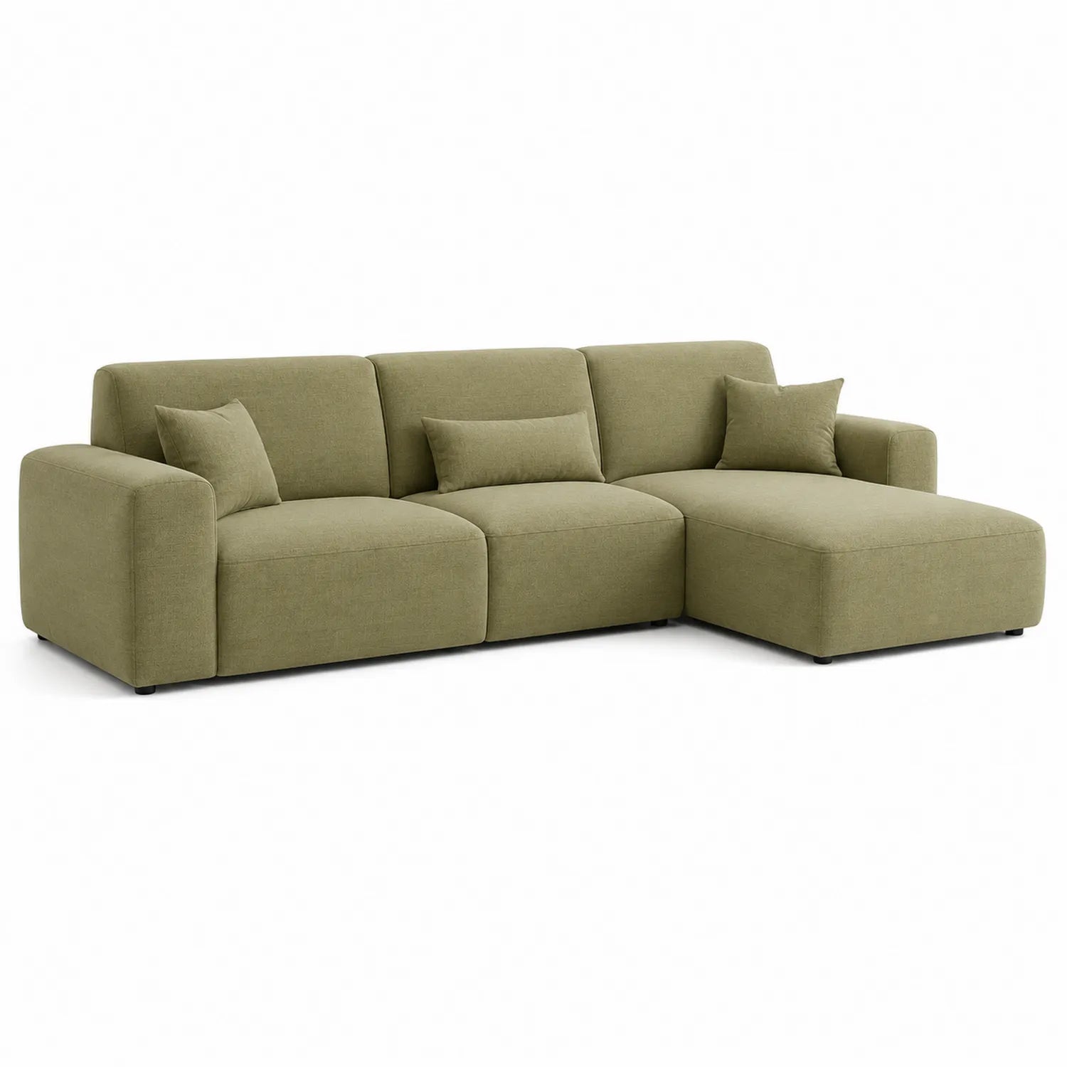 Sofa narożna L 280 x 170 x 85 cm tkanina poliestrowa oliwkowa szezlong prawostronny nowoczesna