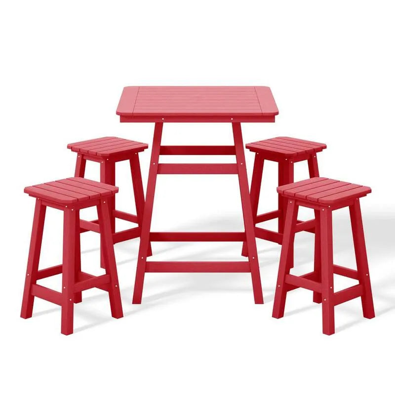 5-elementów Plac Patio Counter Hak Bistro Zestaw 5- Kawałek, dopasowanie Barstools Czerwony, Laguna, do użytku na zewnątrz