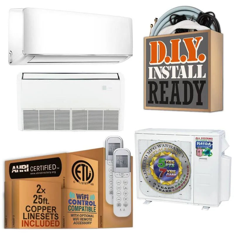 220-Volt System Split 220- Volt, Wall- Mountable, Funkcje cieplne, 2.25 Ton, 27000 BTU