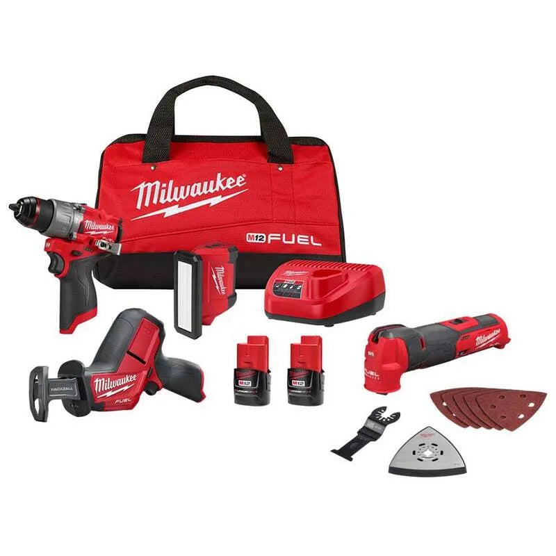 z 2 12-Volt Milwaukee 12- Wolt bezrdzeniowy zestaw wiertarka Combo, Wielonarzędzie z 2 Baterie, Piła Recip, Bezrdzeniowy projekt, M12