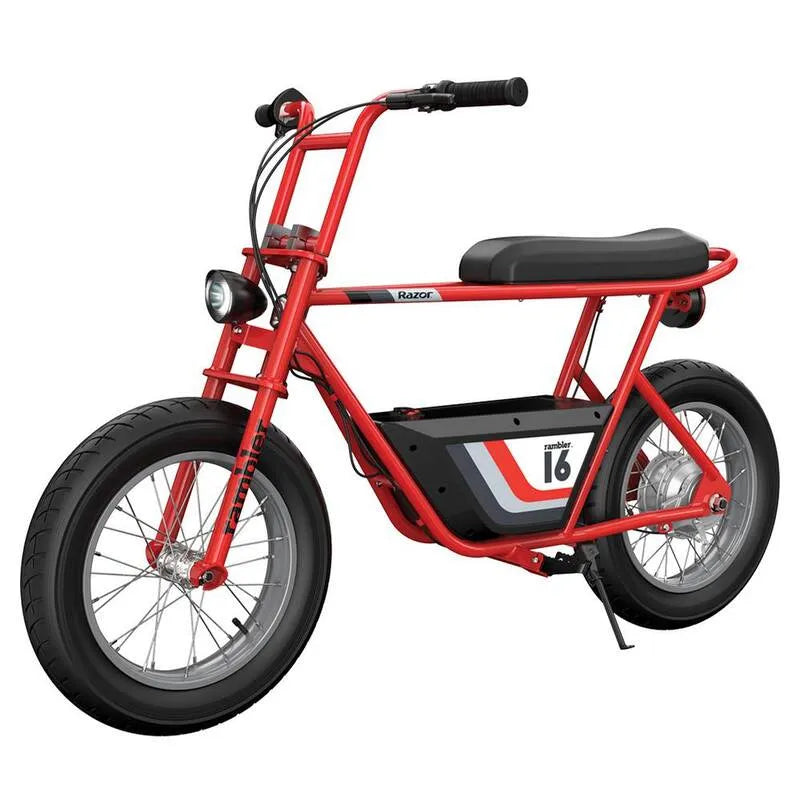 36-Volt 350-Watt 350, Retro Minibike z 350- Watt Motor i 36- Volt akumulator, Rambler, Red