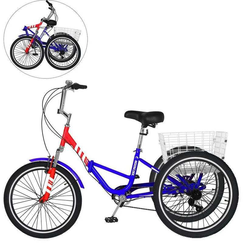 Składany Tricycle 7 Prędkość, 66 cm, 3 Rower kołowy Cruiser Trike z dużym koszykiem, Tricycle dla dorosłych