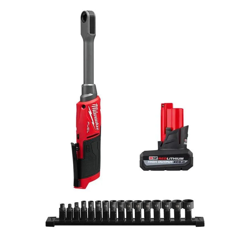 in.-3/8 Milwaukee M12 in.-3 / 8, 12V, 1 / 4 in., 8 in., Bezszczotkowe sztandar rozszerzony Rachet Box Reach Ratchet w 5. 0Ah Bateria, Bezszwowe wzornictwo