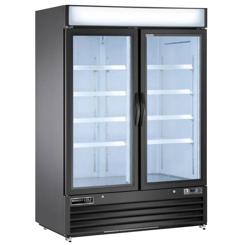 V- seria 137,2 cm 1359,2 l. Zamrażarka ręczny rozmrażacz górny w czarny podwójne szklane drzwi Ice Merchandisery