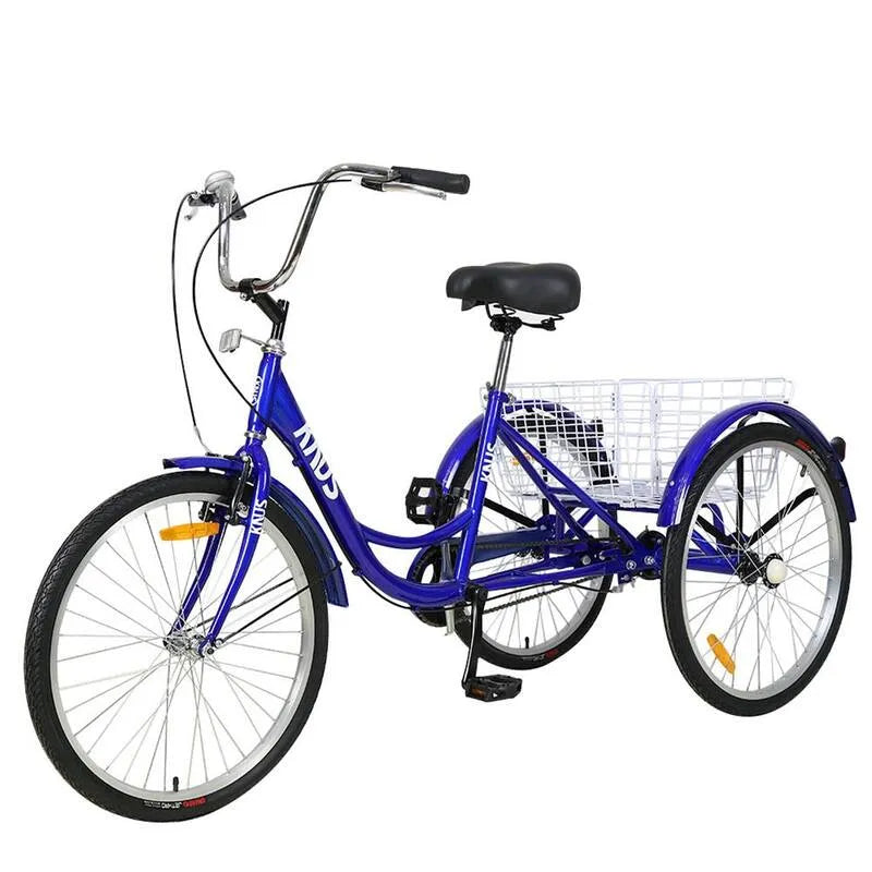 3-Wheel 3-Koło, 66 cm Koła Cruiser Rowery Tricycle dla dorosłych Rowery z dużym koszykiem zakupowym jednokrotna prędkość w niebieskim, 66 cm