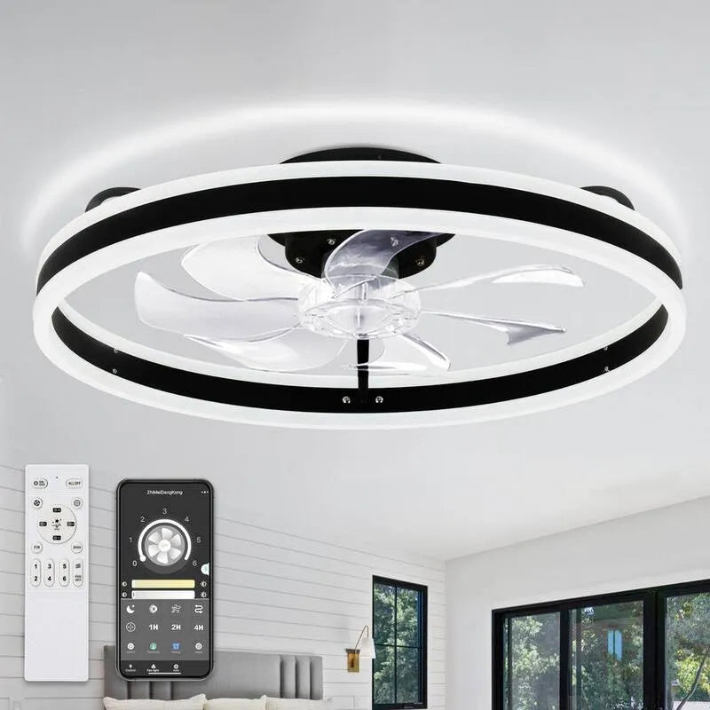 Wentylator sufitowy, 50,8 cm, Blush Mount, Kryty, Odwracalne, Czarny, Przyciemniany, LED oświetlenie