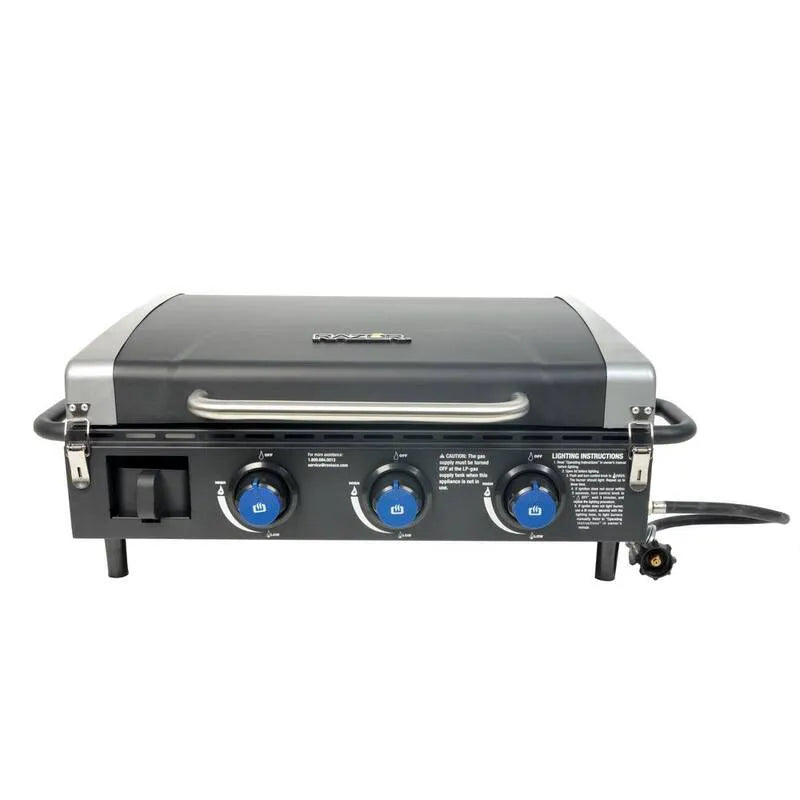 3-Burner 3- Spalarnia, Kompaktowy projekt przenośny, Propan płynny, 63,5 cm, 3- Spalarnia przenośny Gaz Propan płyta grillowa z pokrywą w kolorze czarnym