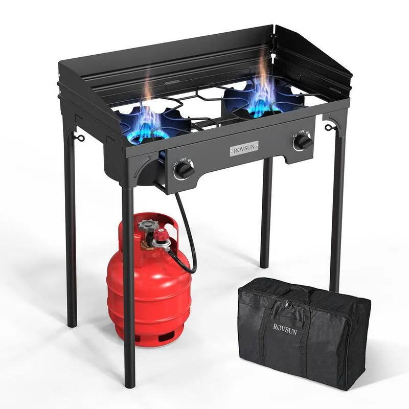Wysokie ciśnienie na zewnątrz Gaz do gotowania 2-Burner, 150000 BTU, 2-Burner Camping Stove z Windpanel, Liquid Propan
