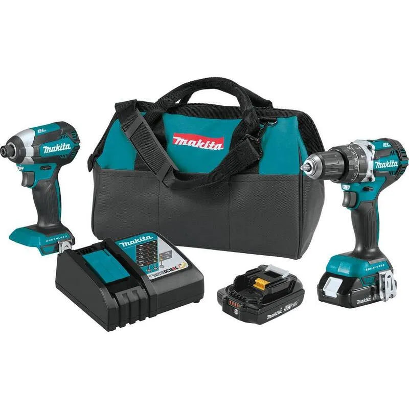 2-Tool Makita 2- Drill narzędzia i uderzenia sterownika Combo Kit, 18V, akumulatorowy konstrukcja, 2Ah Baterie, bezszczotkowy