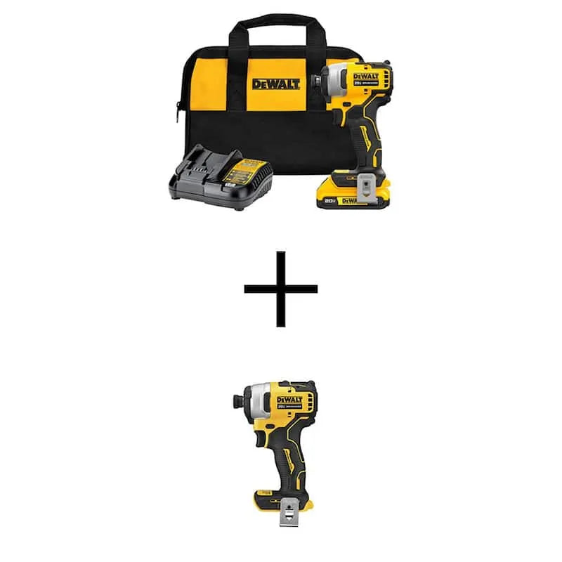 z 2Ah DEWALT z 2Ah zestaw sterownika uderzenia, bezkorbowy konstrukcja, Kompaktowy projekt przenośny, 20V, 1 / 10,2 cm, zakrętarka udarowa z 2Ah akumulator, bezszczotkowy