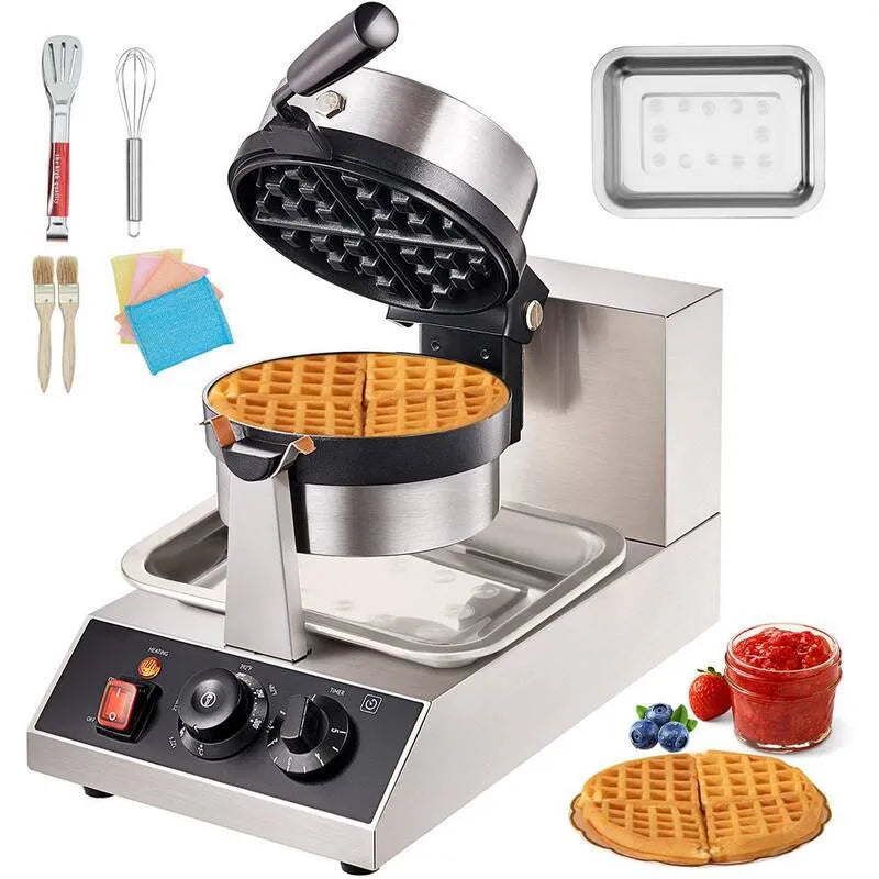 1300-Watt Wat Komercyjny Waflowy Maszyna 1300- Wat, Stal nierdzewna, Nonstick Wnętrze, Kontrakcja komercyjna-Stopień, Okrągłe