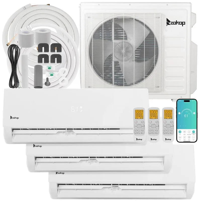 3-Zone System Split SESER2, funkcja ciepła, 19 SEER2, 27000 BTU, WIFI, 3- Strefa, 2.25, 12K