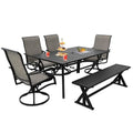6-elementów Stolik jadalny 6- elementów, Zawiera 4 Krzesła patio Swivel, 6- Metal kawałek Zestawy do jadalni na zewnątrz z Ławką