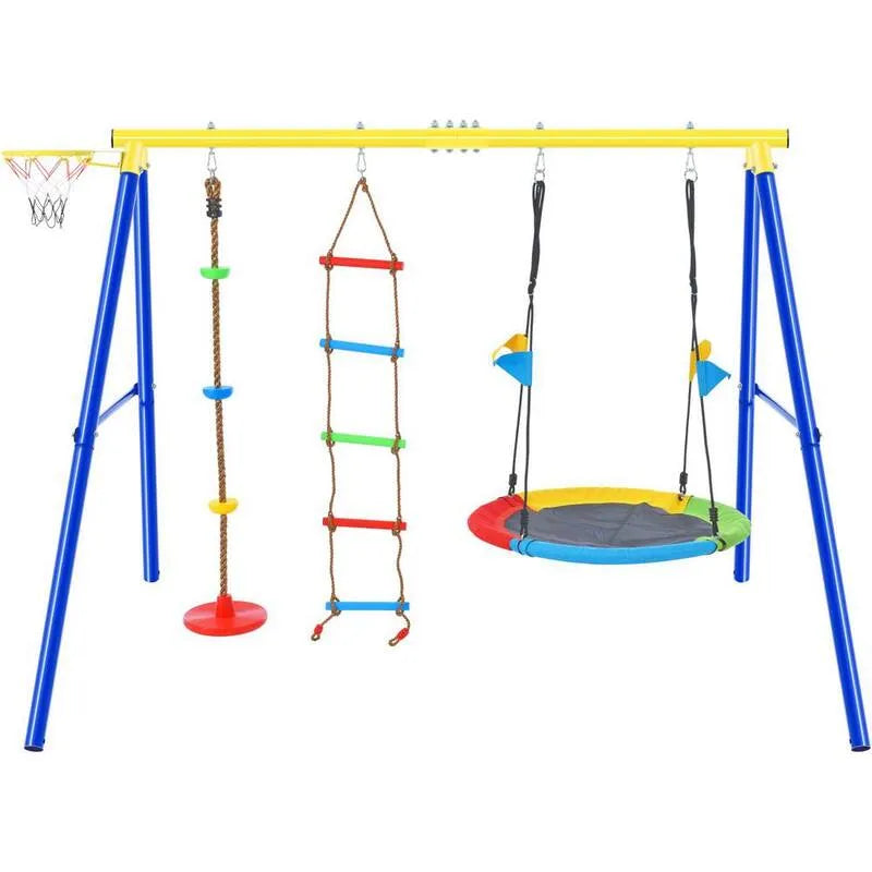 4-in-1 do użytku na zewnątrz Toddler Saucer huśtawka Set, 10,2 cm, 4- in-1, Wspinaczka, Disc Tree huśtawka Playset i Koszykówka Hoop