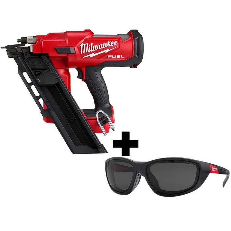 30-Degree Milwaukee Ramowanie Nailer, M18 FUEL 3-1 / 5,1 cm 30- Stopień Lithium- Ion Bezgotówkowe Ramowanie Nailer i polaryzowane Okulary bezpieczeństwa odcienione z Gasket, 5,1 cm