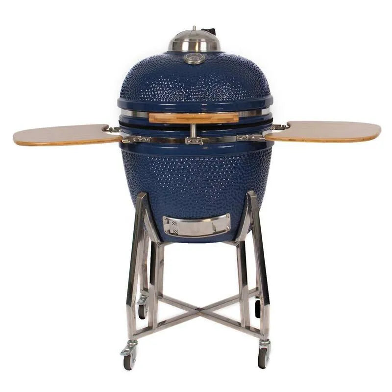 Kamado Ceramiczny Węgiel Grill, 61 cm, Elektryczny Starter i Pizza Stone, Technologia ceramiczna, Niebieski