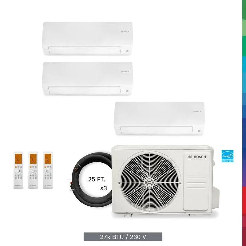3-Zone Bosch 3- Strefa bezkostny system mini-split, 2.25 Ton, 27000 BTU, Funkcja ciepła, 230