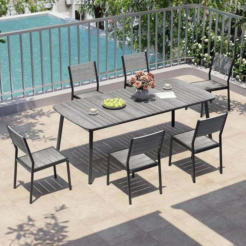 7-elementów Aluminiowy prostokąt Patio do użytku na zewnątrz zestaw jadalniany 7- elementów, 4,6 cm, Parasol Hole